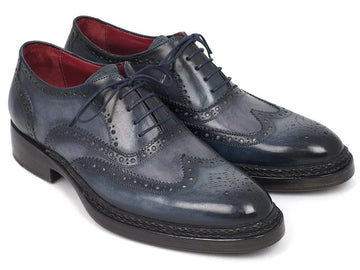 Paul Parkman Men's Blue Triple Genuine Leather Sole Wingtip Brogues (ID#027-TRP-BLU) PAUL PARKMAN