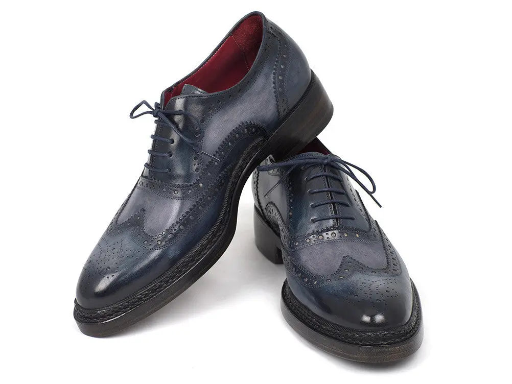 Paul Parkman Men's Blue Triple Genuine Leather Sole Wingtip Brogues (ID#027-TRP-BLU) PAUL PARKMAN