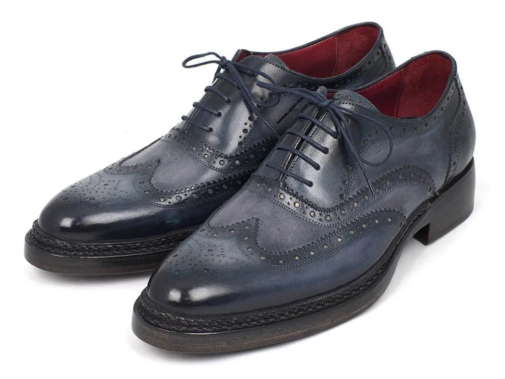 Paul Parkman Men's Blue Triple Genuine Leather Sole Wingtip Brogues (ID#027-TRP-BLU) PAUL PARKMAN