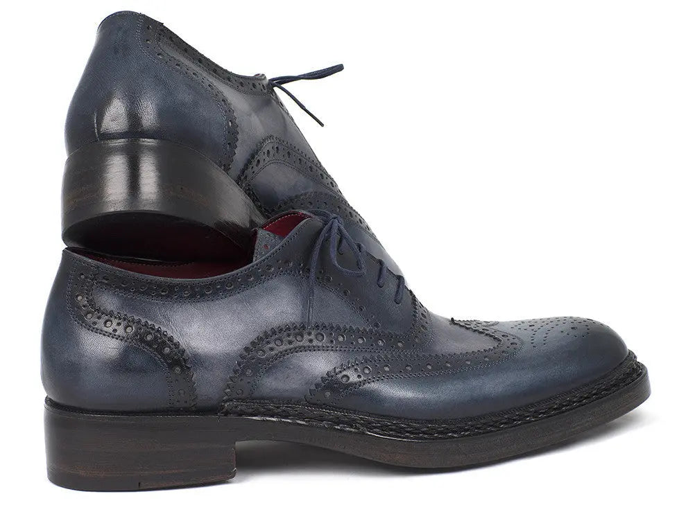 Paul Parkman Men's Blue Triple Genuine Leather Sole Wingtip Brogues (ID#027-TRP-BLU) PAUL PARKMAN