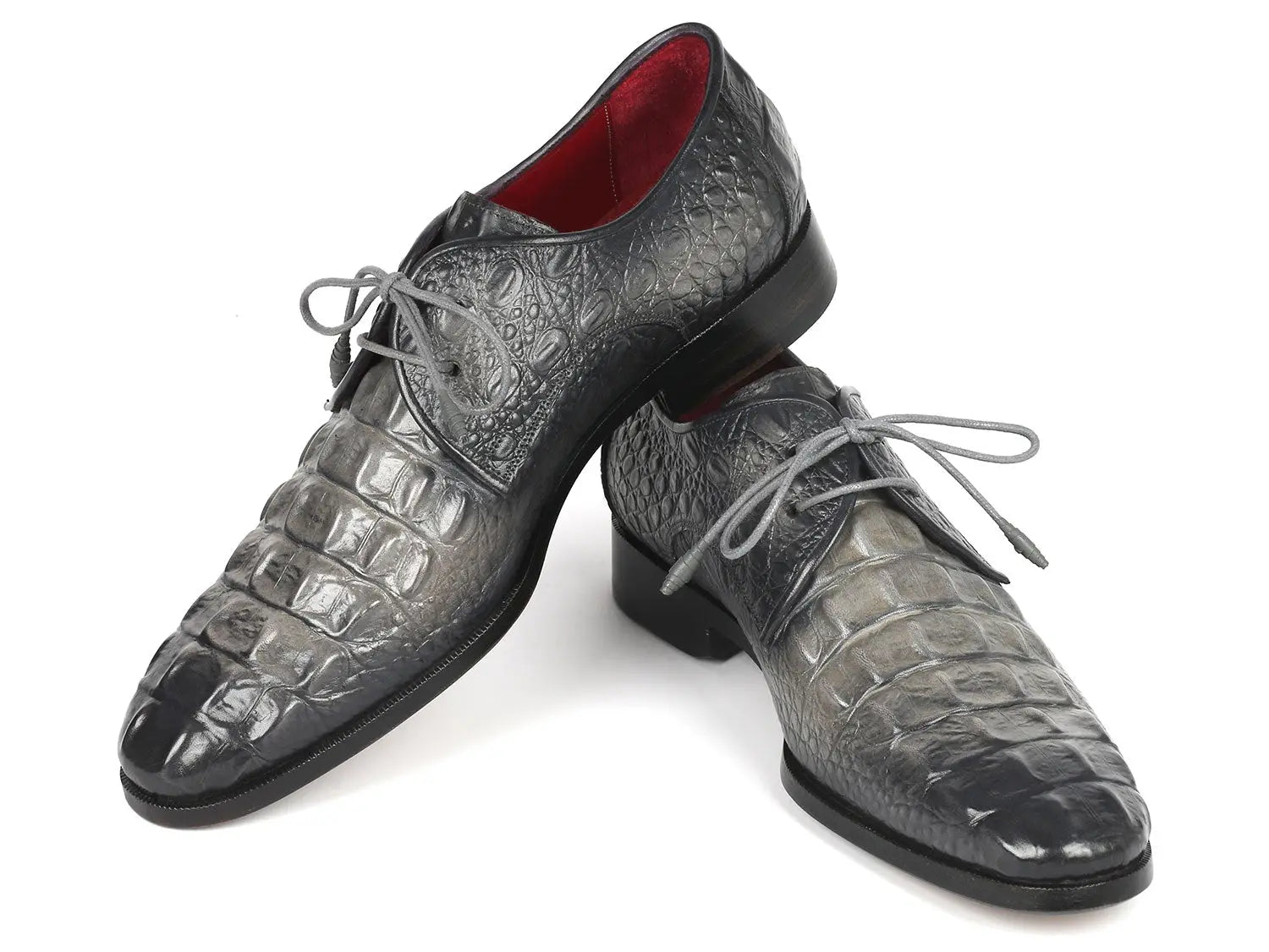 Paul Parkman Men's Gray Crocodile Embossed Calfskin Genuine Leather Derby Shoes (ID#1438GRY) PAUL PARKMAN