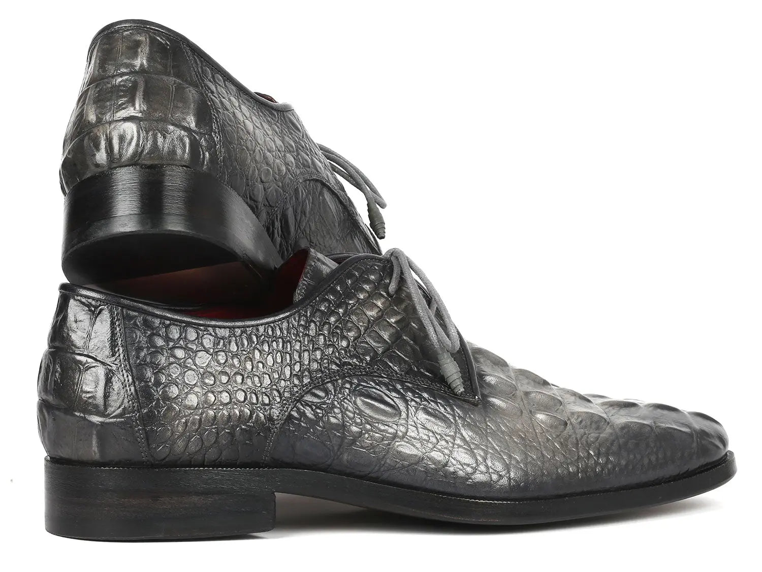 Paul Parkman Men's Gray Crocodile Embossed Calfskin Genuine Leather Derby Shoes (ID#1438GRY) PAUL PARKMAN
