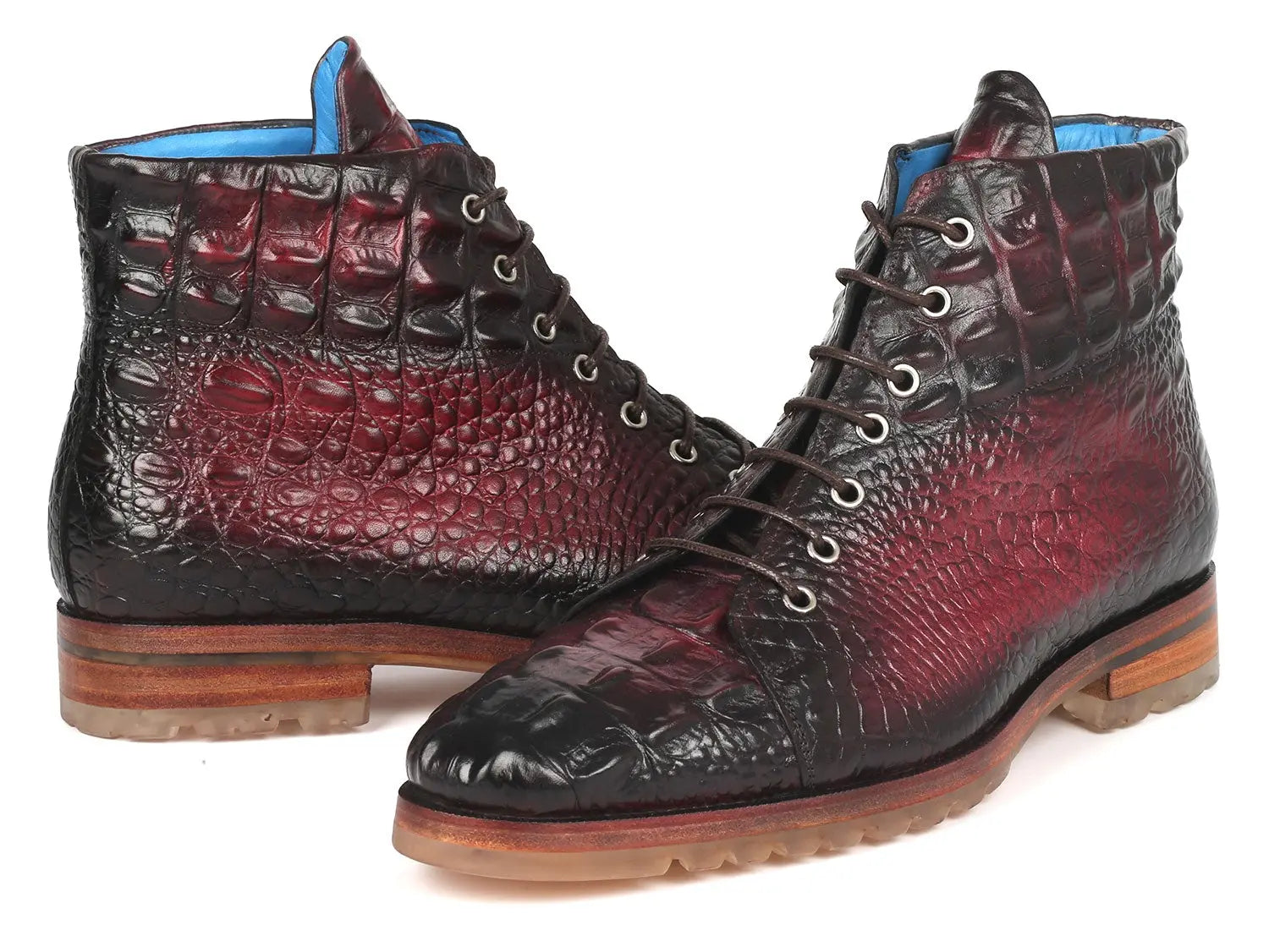 Paul Parkman Men's Bordeaux Crocodile Embossed Genuine Leather Boots (ID#12811-BRD) PAUL PARKMAN