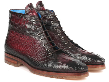 Paul Parkman Men's Bordeaux Croco Embossed Leather Boots (12811-BRD)