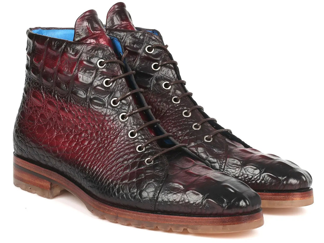 Paul Parkman Men's Bordeaux Crocodile Embossed Genuine Leather Boots (ID#12811-BRD) PAUL PARKMAN