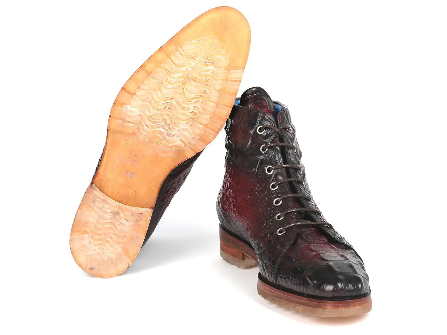 Paul Parkman Men's Bordeaux Crocodile Embossed Genuine Leather Boots (ID#12811-BRD) PAUL PARKMAN