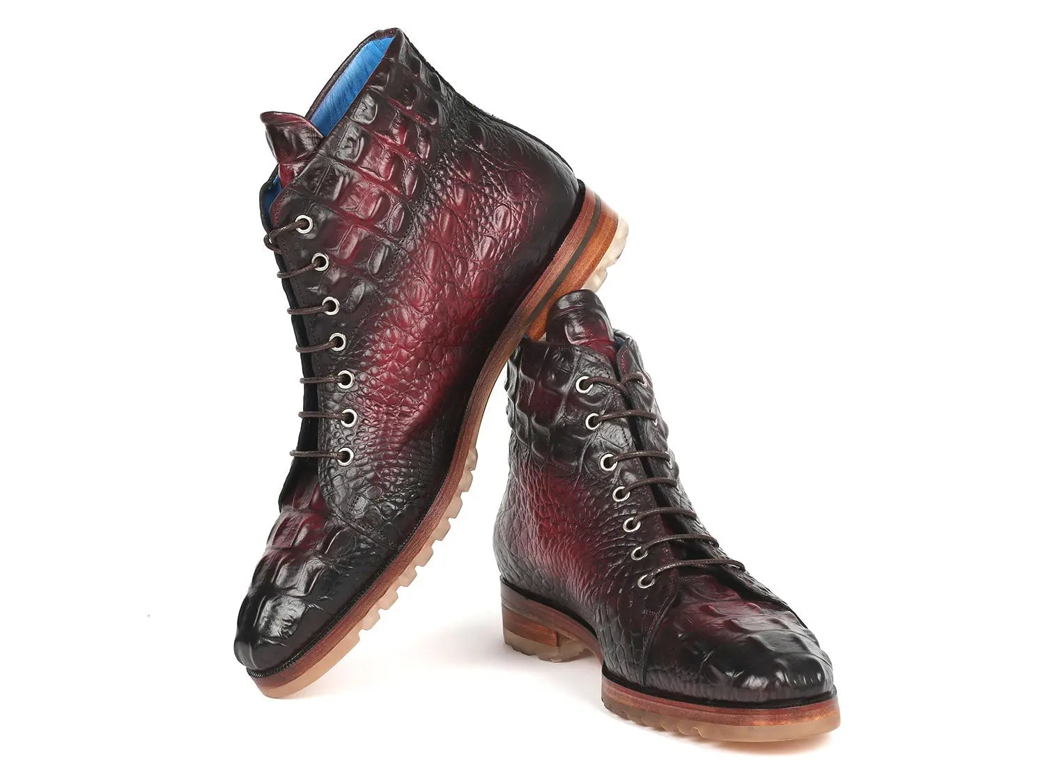 Paul Parkman Men's Bordeaux Crocodile Embossed Genuine Leather Boots (ID#12811-BRD) PAUL PARKMAN