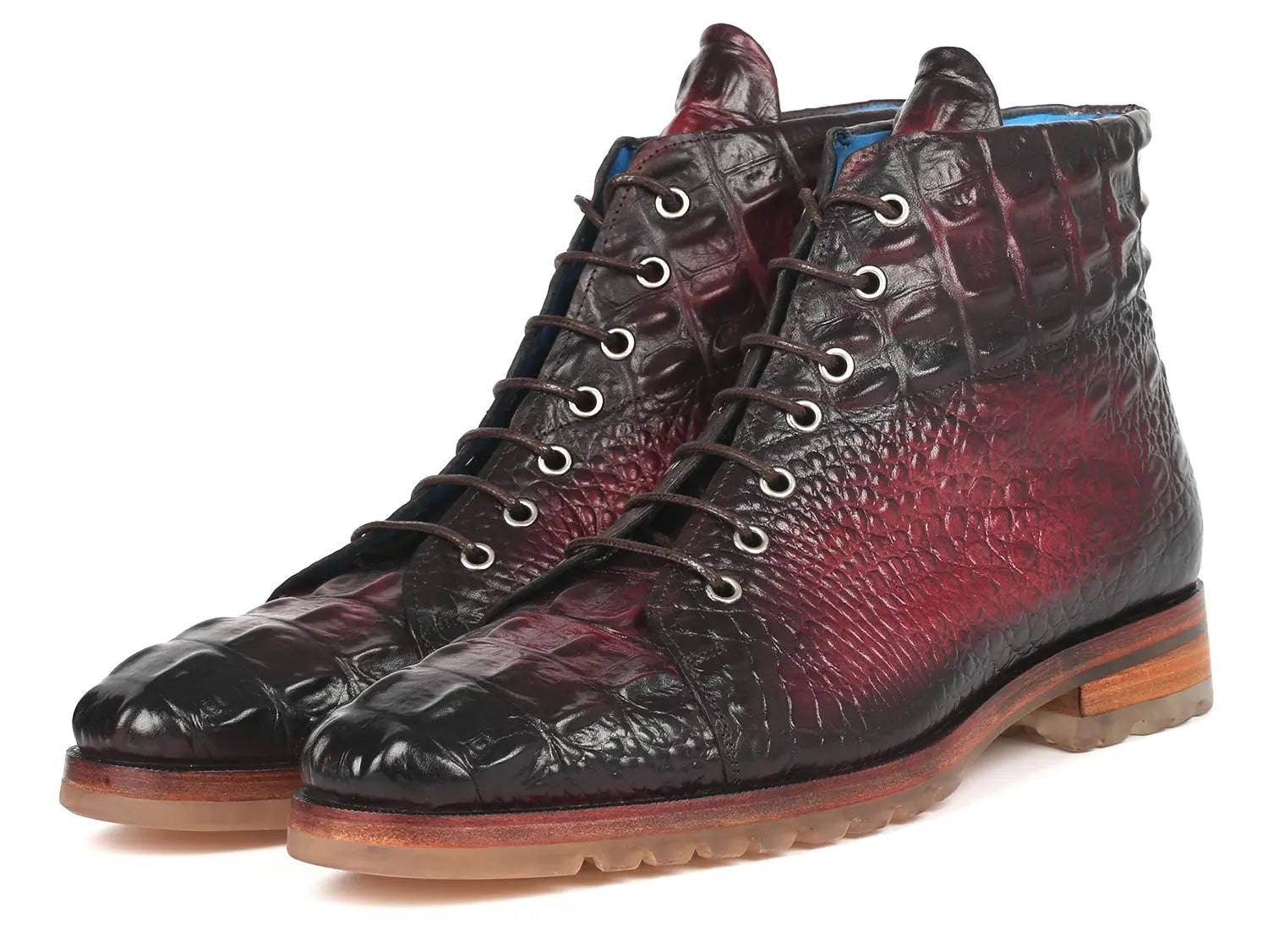 Paul Parkman Men's Bordeaux Crocodile Embossed Genuine Leather Boots (ID#12811-BRD) PAUL PARKMAN
