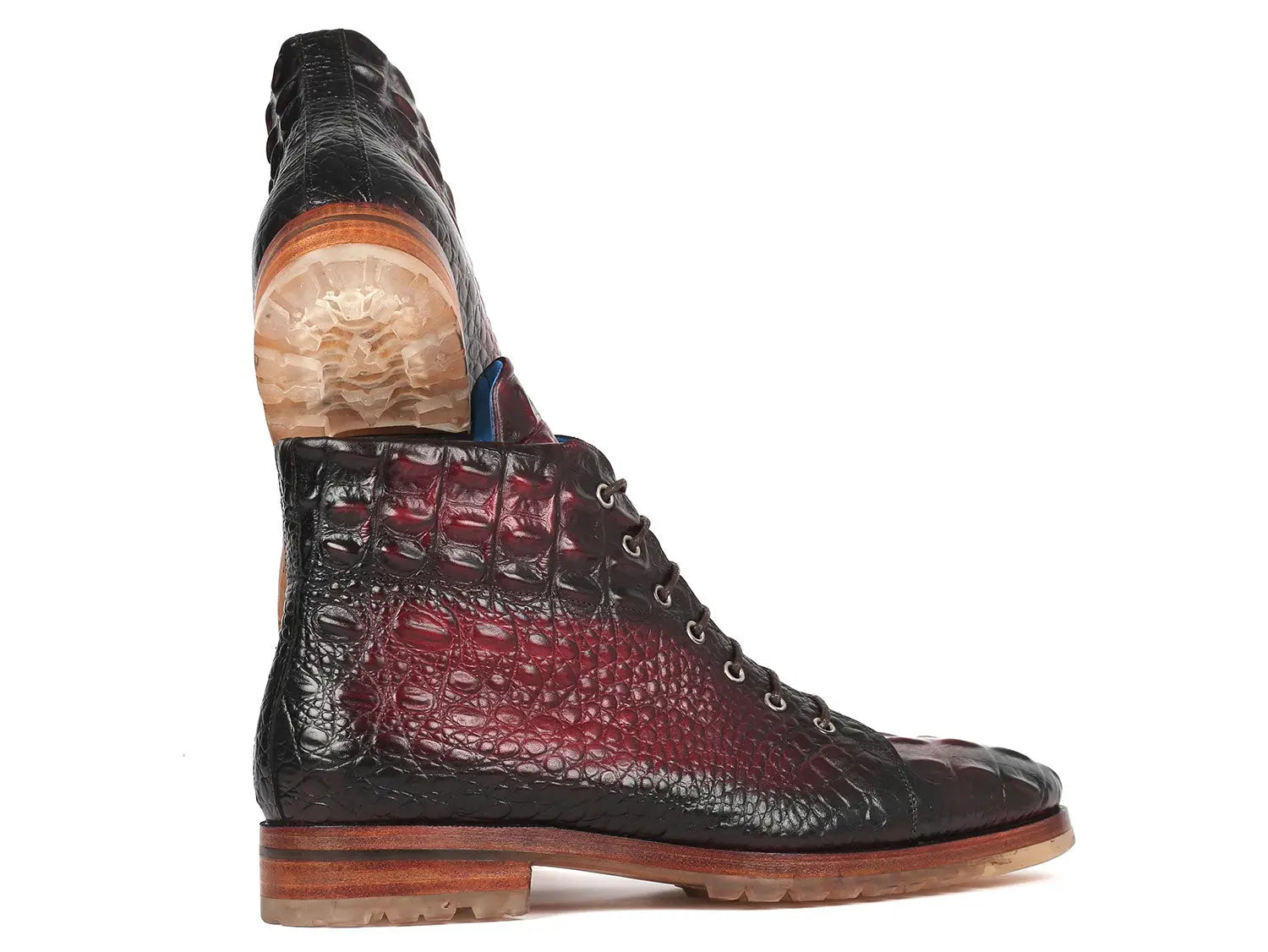 Paul Parkman Men's Bordeaux Crocodile Embossed Genuine Leather Boots (ID#12811-BRD) PAUL PARKMAN