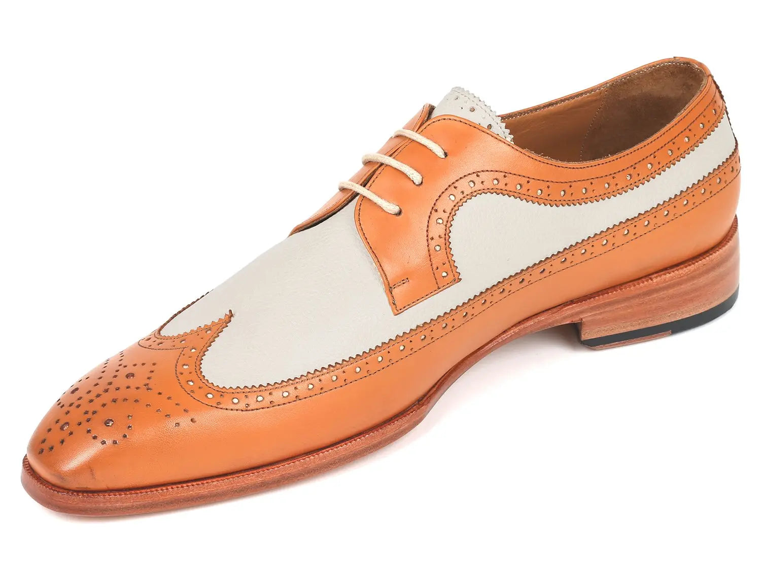 Paul Parkman Men's Dual Tone Cognac/Cream Wingtip Derby Shoes (ID#924CC55) PAUL PARKMAN