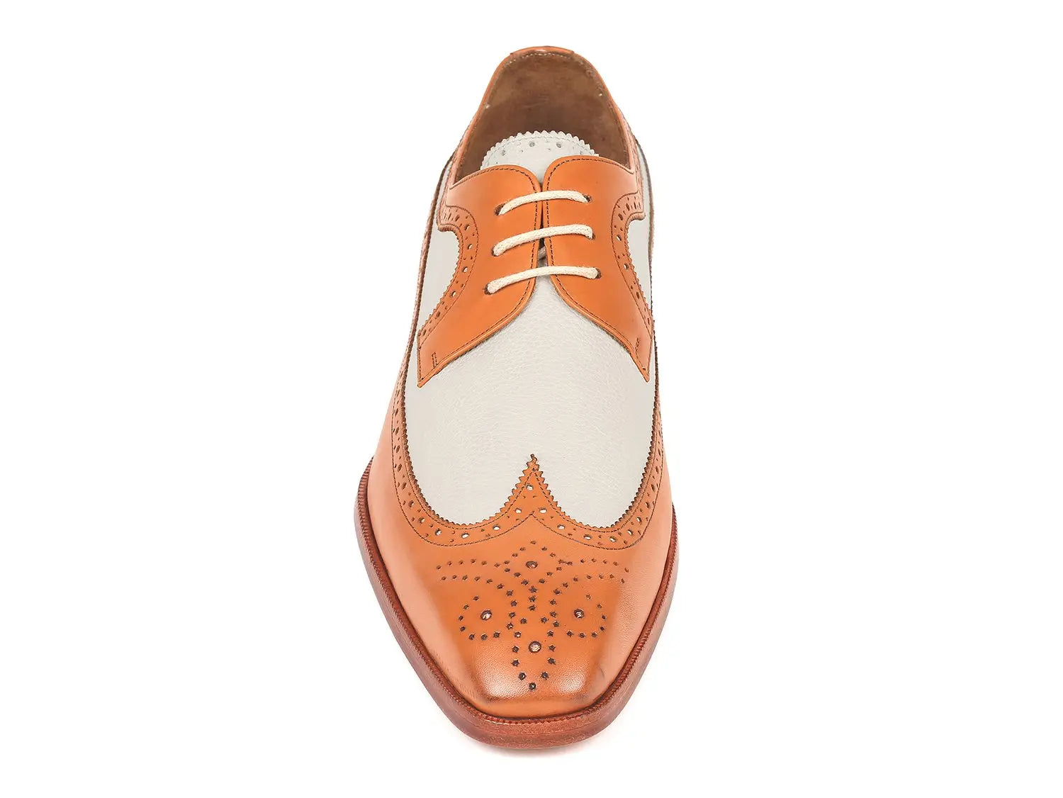 Paul Parkman Men's Dual Tone Cognac/Cream Wingtip Derby Shoes (ID#924CC55) PAUL PARKMAN