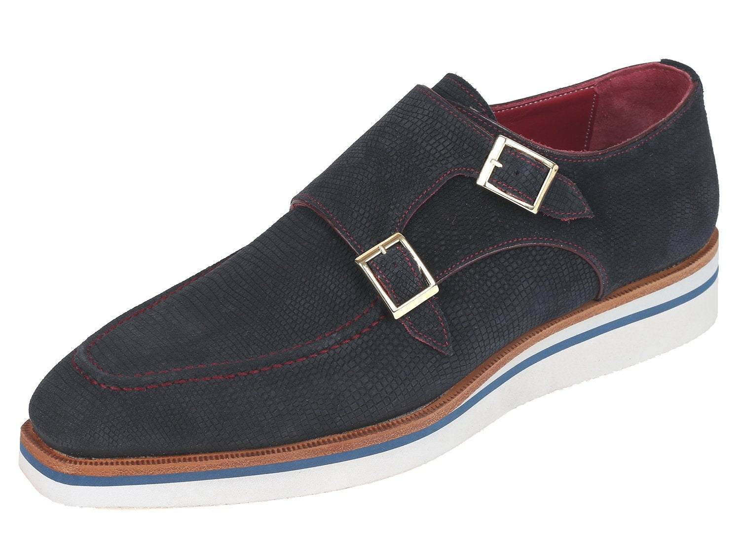 Paul Parkman Men's Smart Casual Monkstrap Shoes Navy Suede (ID#189-NVY-SD) PAUL PARKMAN