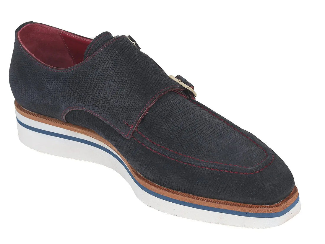 Paul Parkman Men's Navy Suede Smart Casual Monk strap Shoes (ID#189-NVY-SD) PAUL PARKMAN