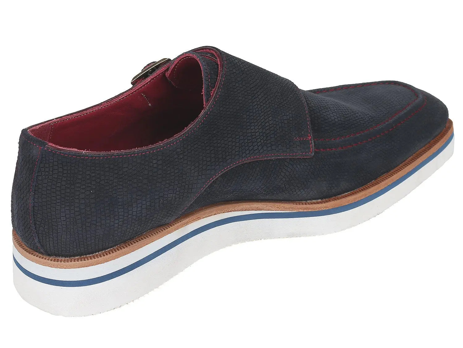 Paul Parkman Men's Navy Suede Smart Casual Monk strap Shoes (ID#189-NVY-SD) PAUL PARKMAN
