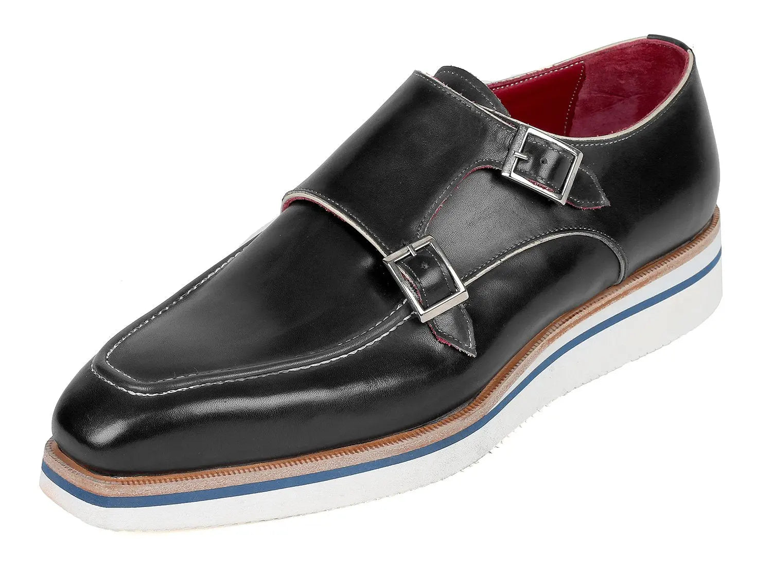 Paul Parkman Men's Black Genuine Leather Smart Casual Monk strap Shoes (ID#189-BLK-LTH) PAUL PARKMAN