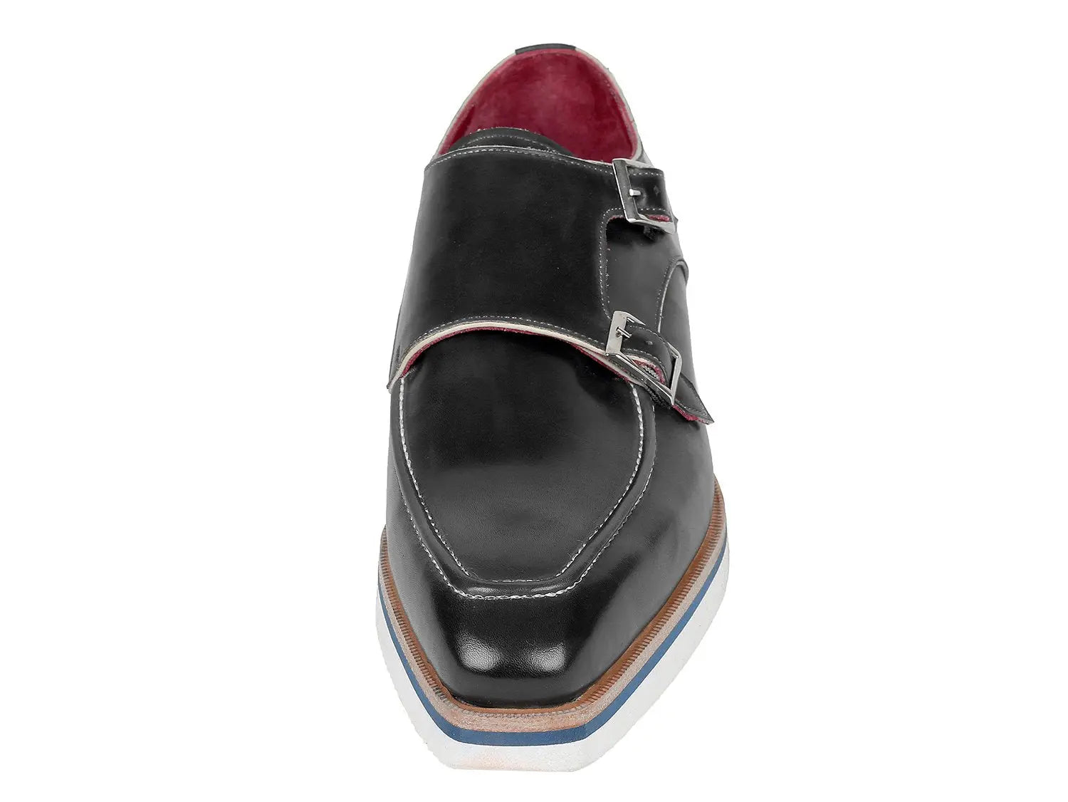 Paul Parkman Men's Black Genuine Leather Smart Casual Monk strap Shoes (ID#189-BLK-LTH) PAUL PARKMAN