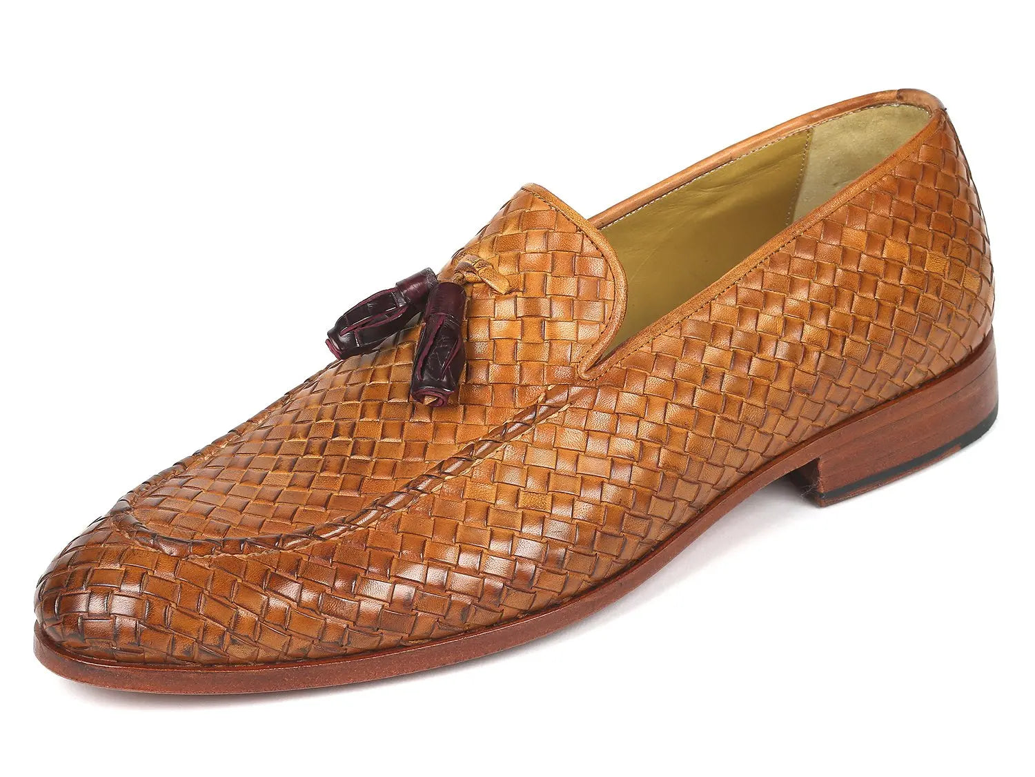 Paul Parkman Men's Camel Woven Genuine Leather Tassel Loafers (ID#WVN44-CML) PAUL PARKMAN