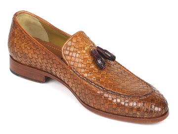 Paul Parkman Men's Camel Woven Genuine Leather Tassel Loafers (ID#WVN44-CML) PAUL PARKMAN