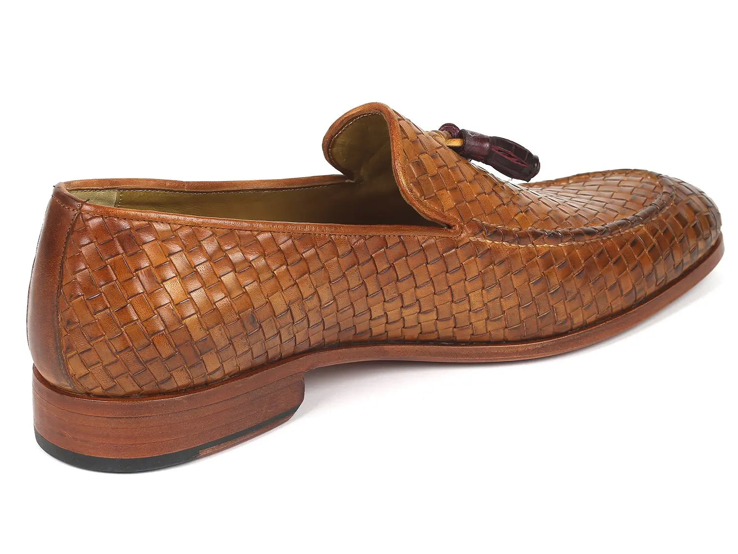 Paul Parkman Men's Camel Woven Genuine Leather Tassel Loafers (ID#WVN44-CML) PAUL PARKMAN