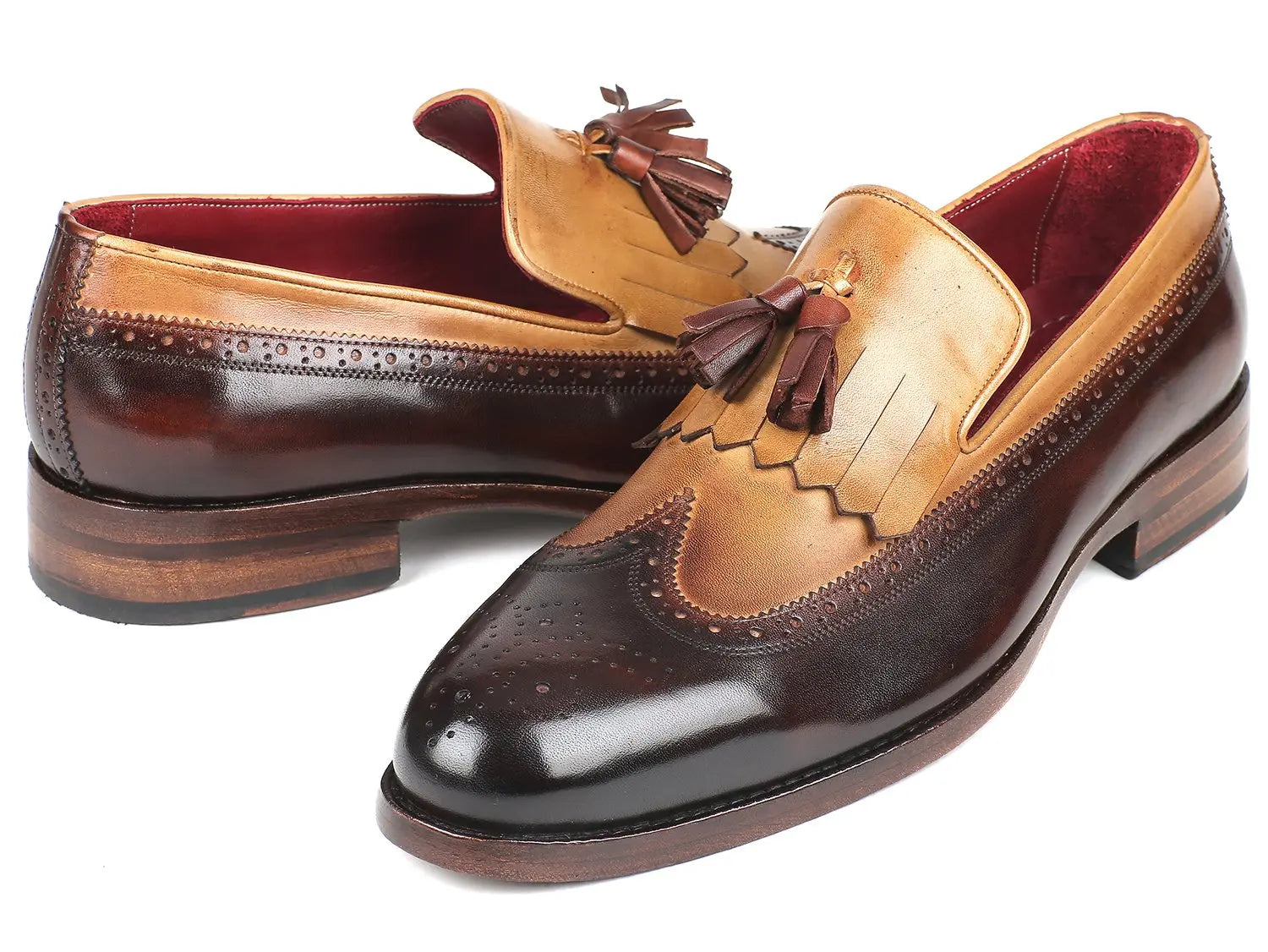 Paul Parkman Men's  Beige/Brown Kiltie Tassel Loafers (ID#KT57BJ) PAUL PARKMAN