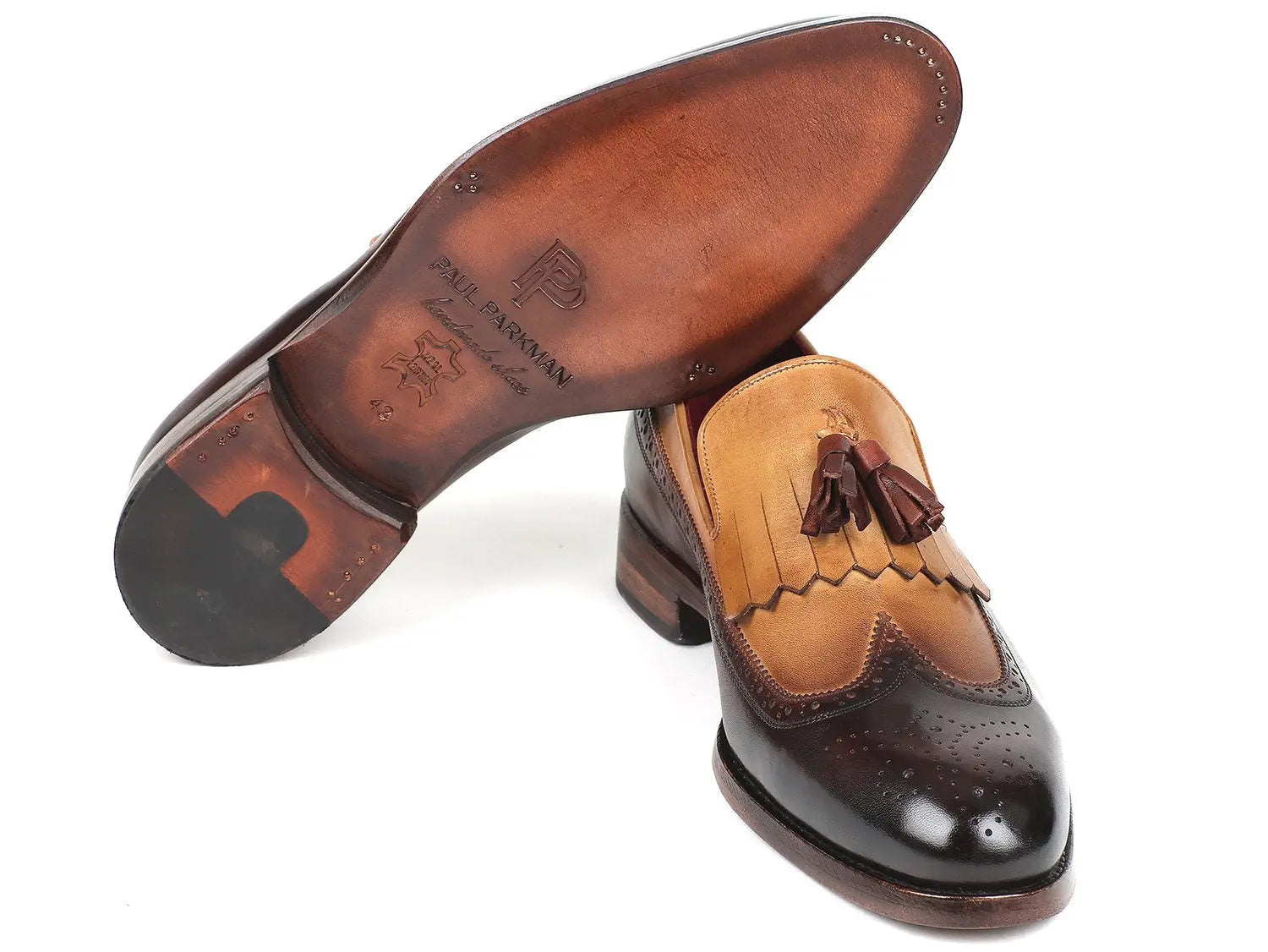 Paul Parkman Men's  Beige/Brown Kiltie Tassel Loafers (ID#KT57BJ) PAUL PARKMAN