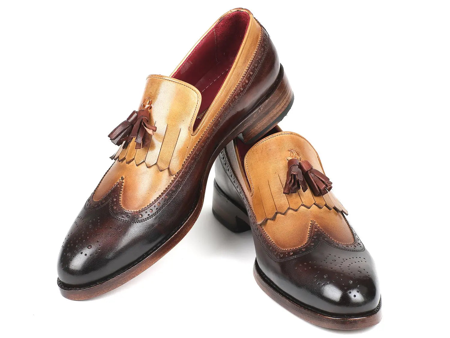 Paul Parkman Men's  Beige/Brown Kiltie Tassel Loafers (ID#KT57BJ) PAUL PARKMAN