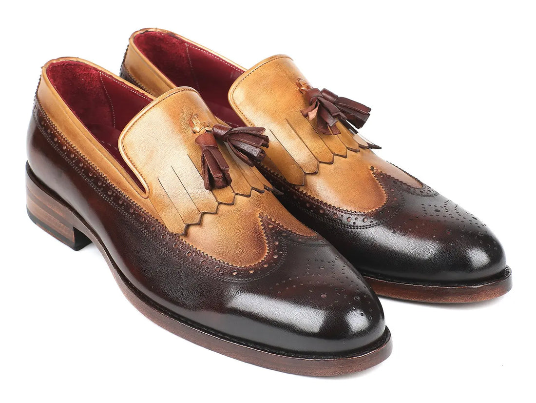 Paul Parkman Men's  Beige/Brown Kiltie Tassel Loafers (ID#KT57BJ) PAUL PARKMAN