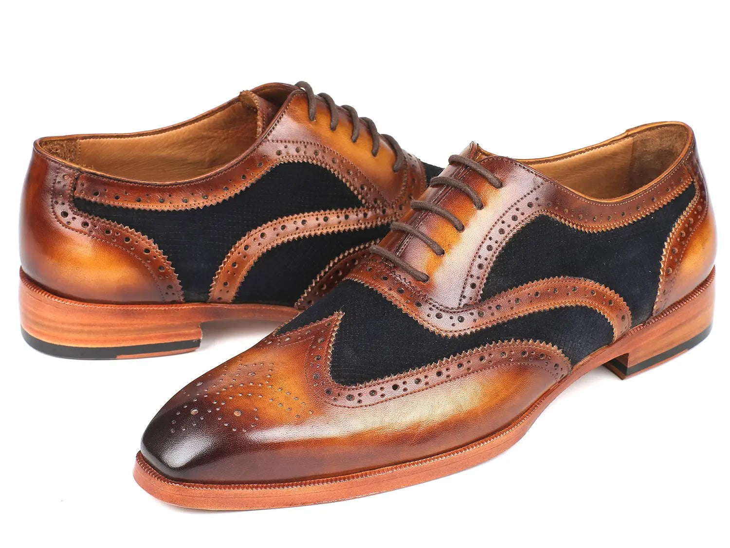 Paul Parkman Men's Brown/Navy Suede Genuine Leather Wingtip Oxfords (ID#228NV65) PAUL PARKMAN