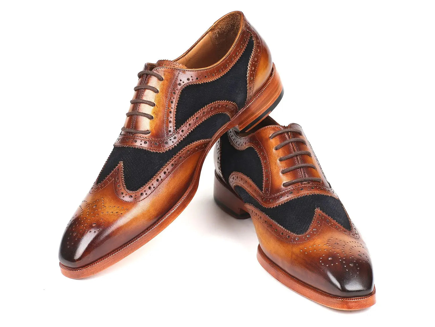 Paul Parkman Men's Brown/Navy Suede Genuine Leather Wingtip Oxfords (ID#228NV65) PAUL PARKMAN