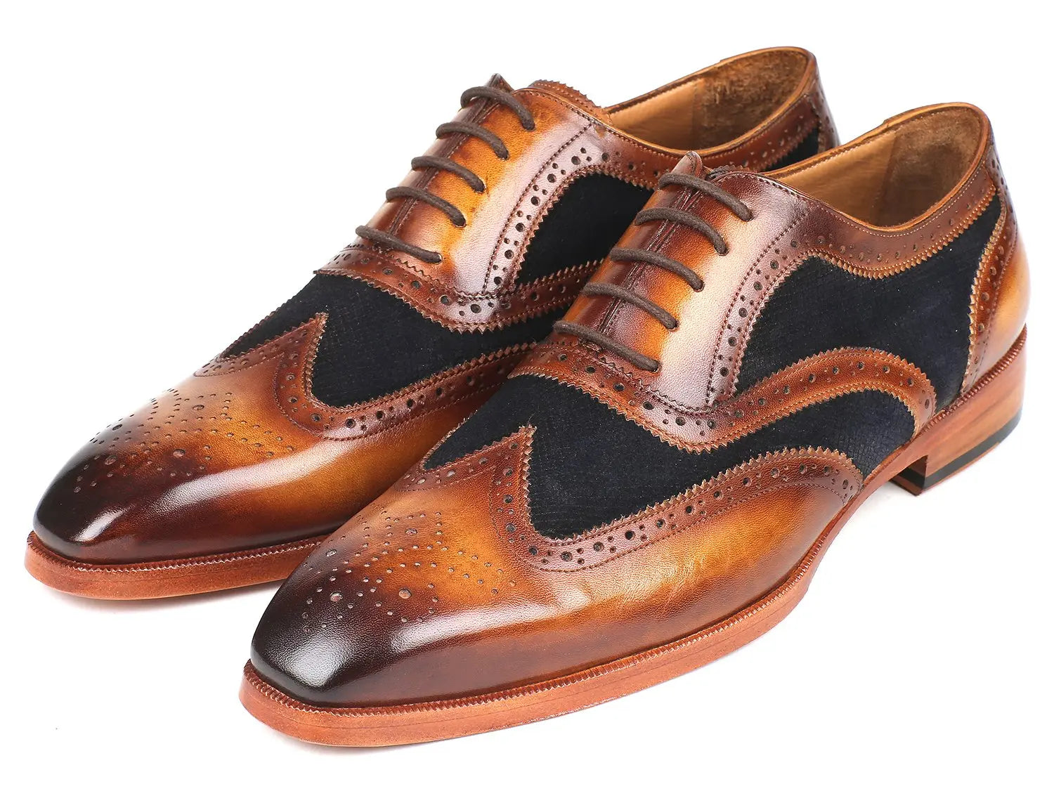 Paul Parkman Men's Brown/Navy Suede Genuine Leather Wingtip Oxfords (ID#228NV65) PAUL PARKMAN