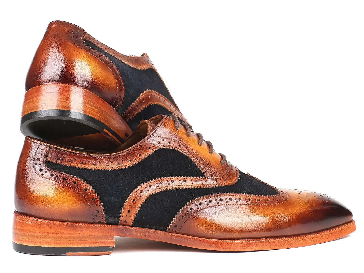 Paul Parkman Men's Brown/Navy Suede Genuine Leather Wingtip Oxfords (ID#228NV65) PAUL PARKMAN