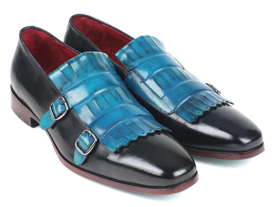 Paul Parkman Men's Blue/Navy Kiltie Double Monk strap Shoes (ID#ST17BLU) PAUL PARKMAN
