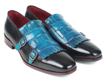 Paul Parkman Men's Blue/Navy Kiltie Double Monk strap Shoes (ID#ST17BLU) PAUL PARKMAN