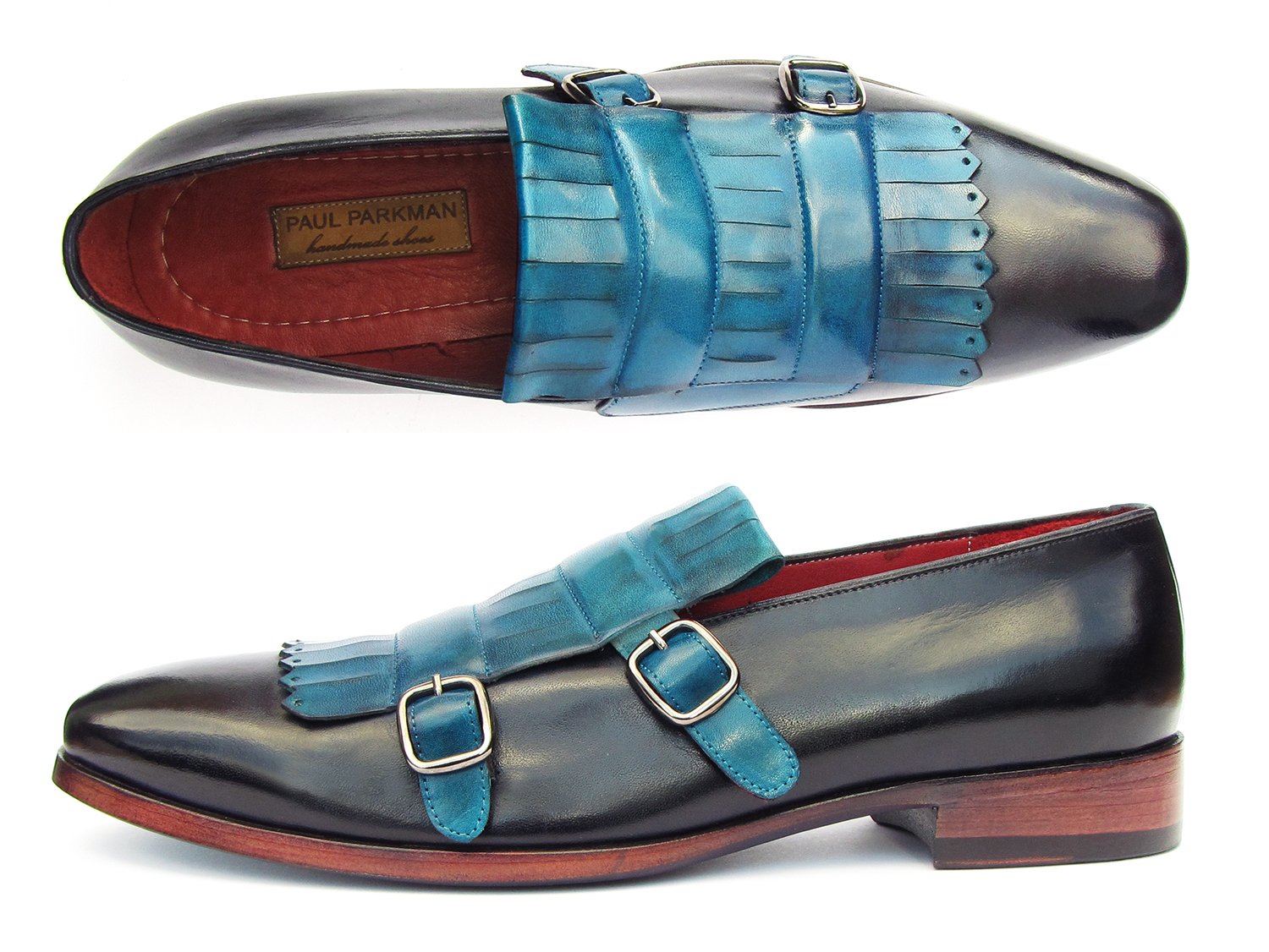 Paul Parkman Men's Blue & Navy Kiltie Double Monkstraps (ID#ST17BLU) PAUL PARKMAN