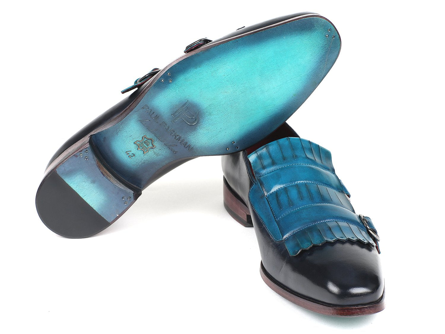 Paul Parkman Men's Blue & Navy Kiltie Double Monkstraps (ID#ST17BLU) PAUL PARKMAN