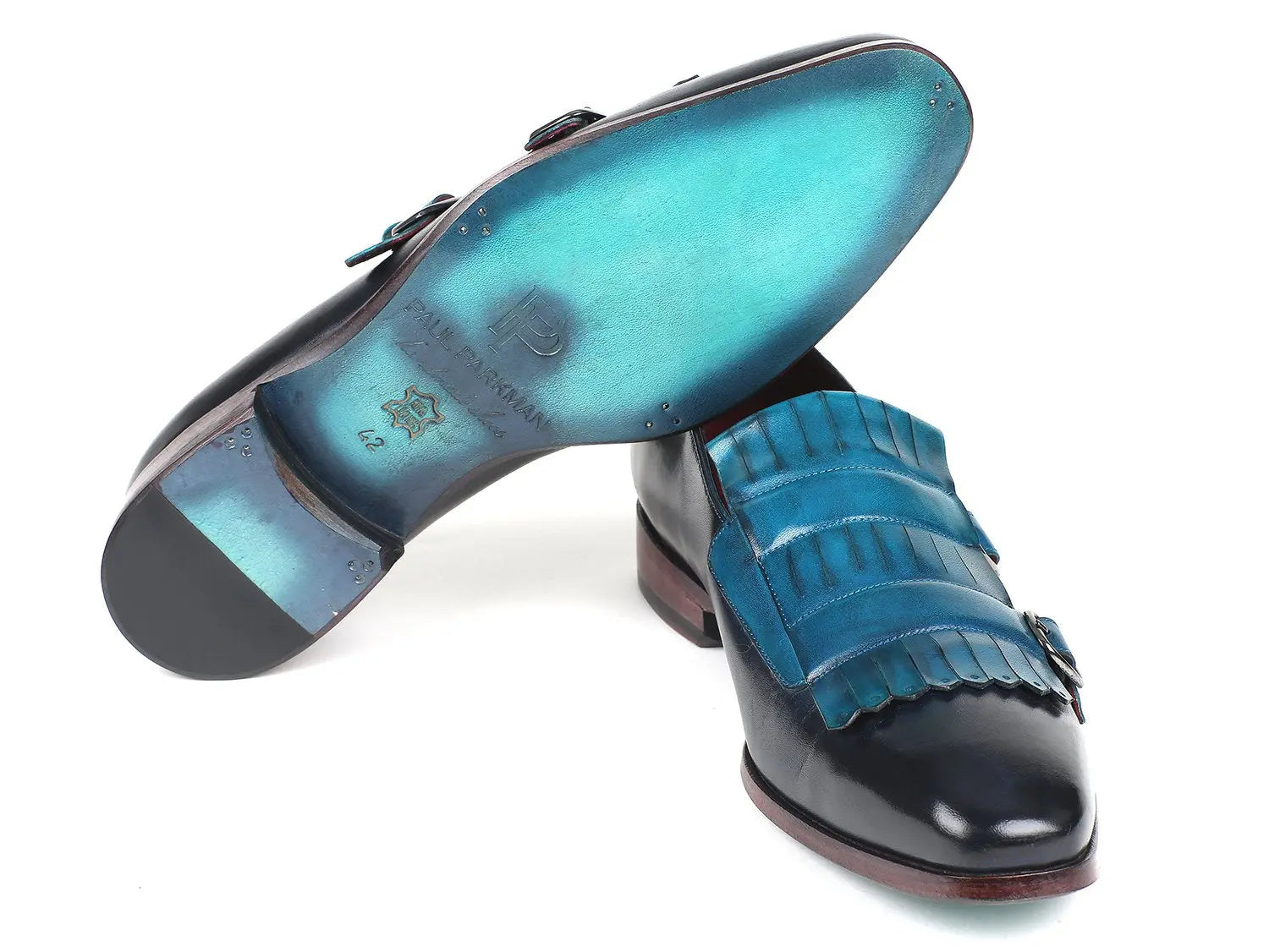 Paul Parkman Men's Blue/Navy Kiltie Double Monk strap Shoes (ID#ST17BLU) PAUL PARKMAN