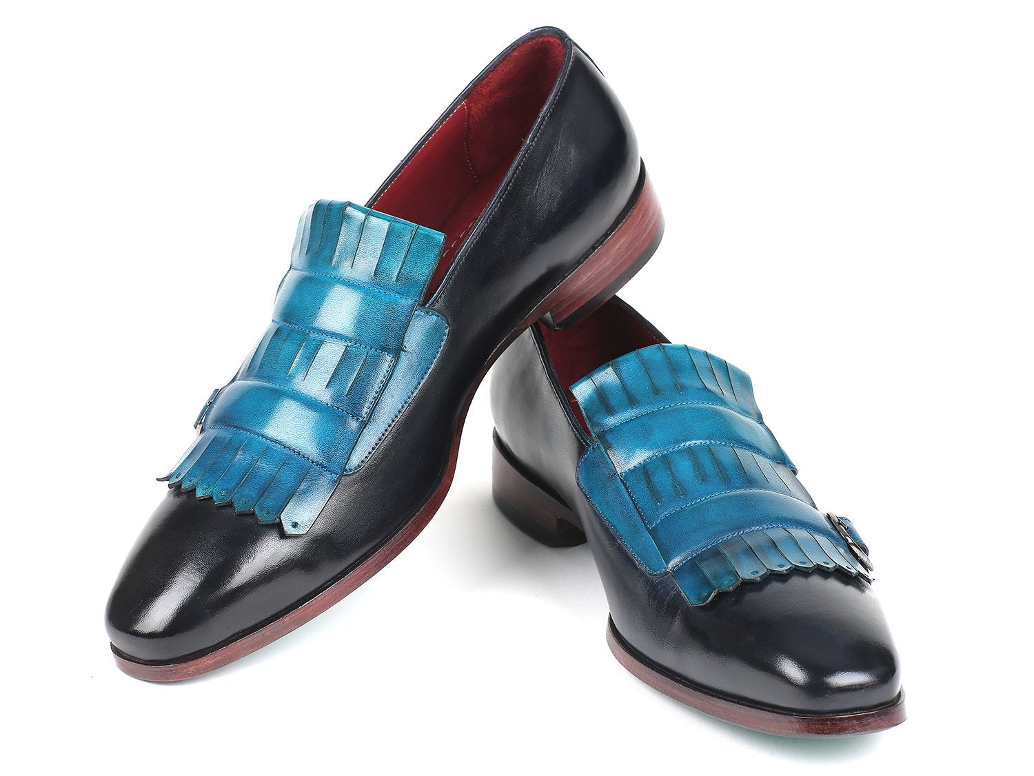 Paul Parkman Men's Blue & Navy Kiltie Double Monkstraps (ID#ST17BLU) PAUL PARKMAN