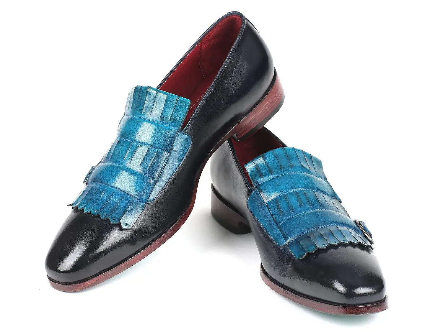 Paul Parkman Men's Blue/Navy Kiltie Double Monk strap Shoes (ID#ST17BLU) PAUL PARKMAN