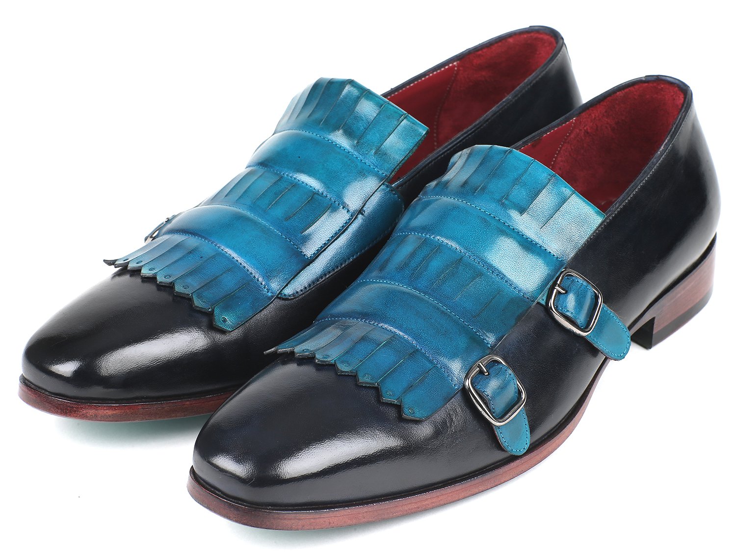 Paul Parkman Men's Blue & Navy Kiltie Double Monkstraps (ID#ST17BLU) PAUL PARKMAN