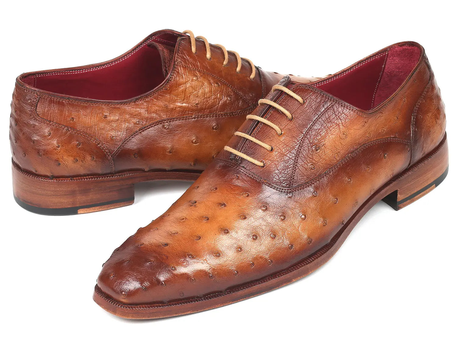 Paul Parkman Men's Light Brown Genuine Ostrich Oxfords (ID#257XS-CML) PAUL PARKMAN