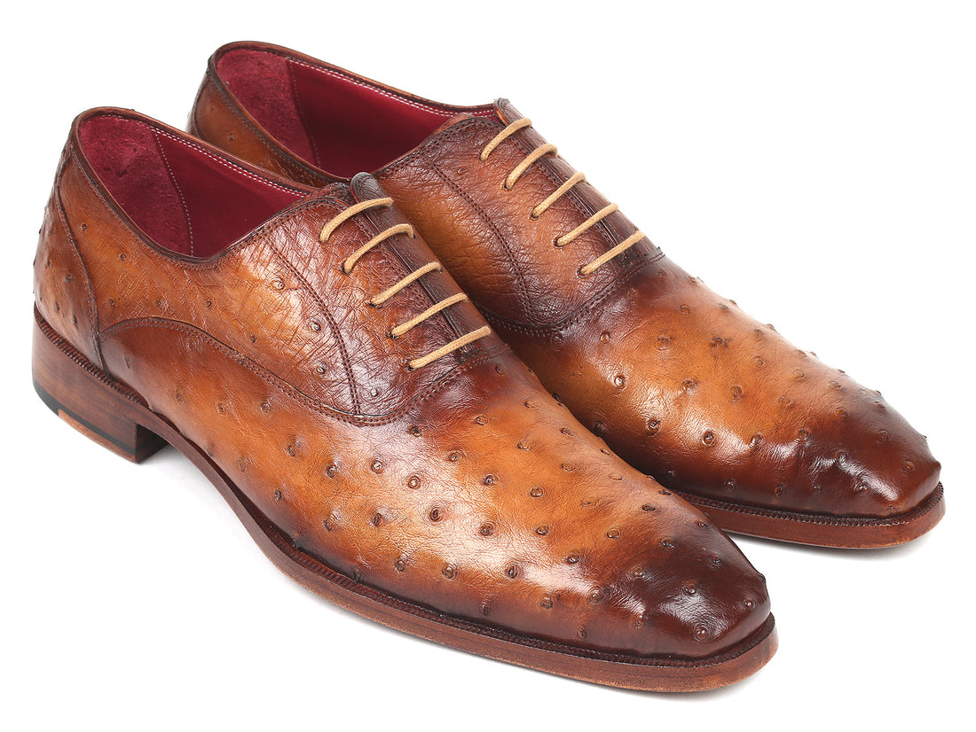 Paul Parkman Men's Genuine Ostrich Oxfords Light Brown (ID#257XS-CML) PAUL PARKMAN