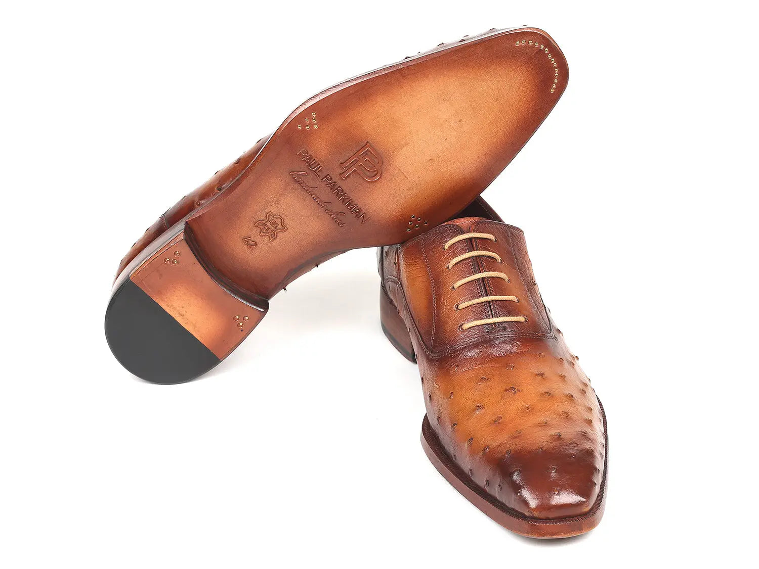 Paul Parkman Men's Light Brown Genuine Ostrich Oxfords (ID#257XS-CML) PAUL PARKMAN