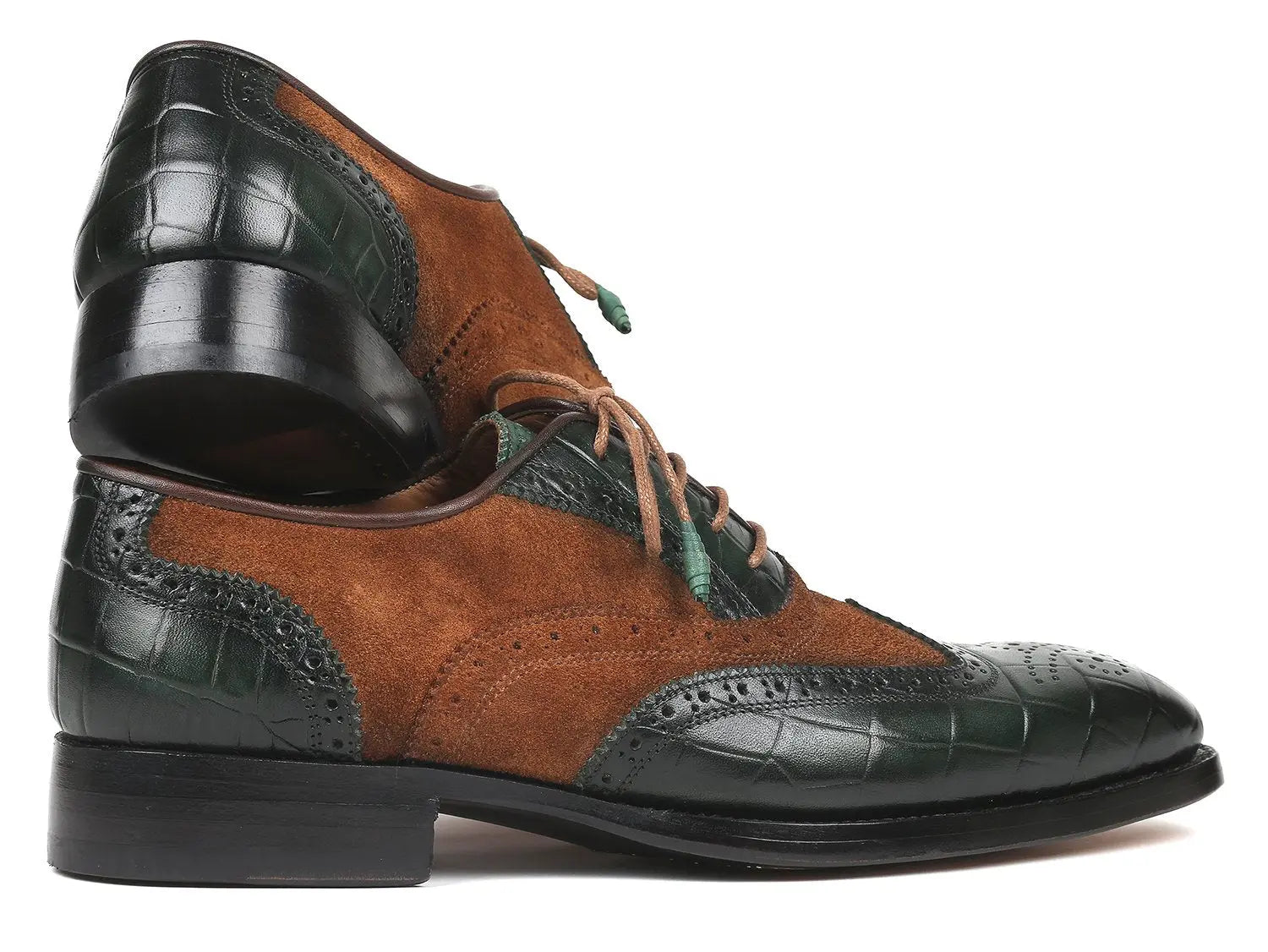 Paul Parkman Men's Brown/Green Goodyear Welted Wingtip Oxfords (ID#9941-BWG) PAUL PARKMAN