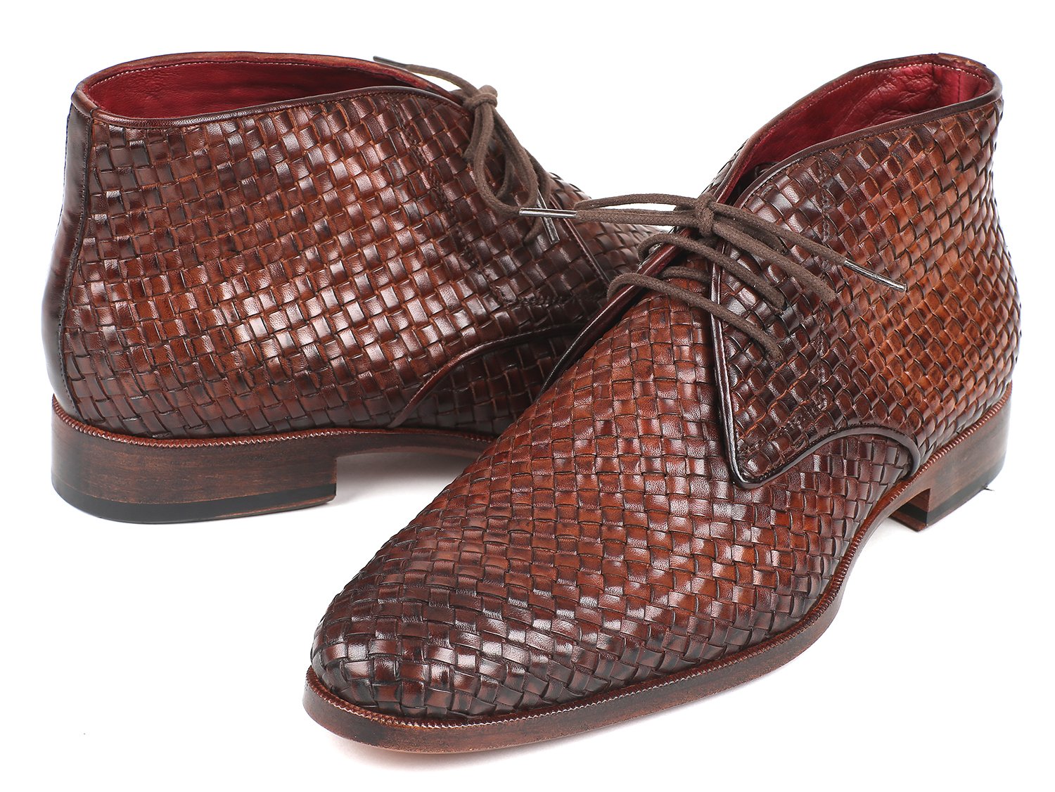 Paul Parkman Men's Brown Woven Leather Chukka Boots (ID#CK82WVN) PAUL PARKMAN