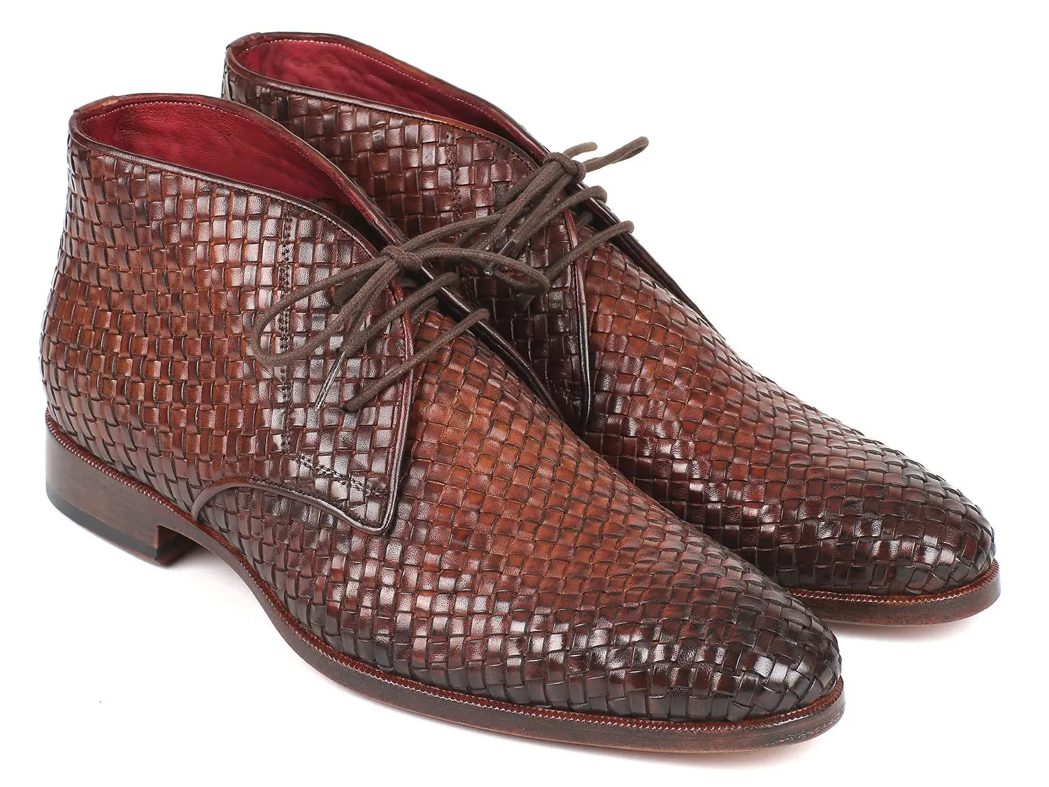 Paul Parkman Men's Brown Woven Genuine Leather Chukka Boots (ID#CK82WVN) PAUL PARKMAN