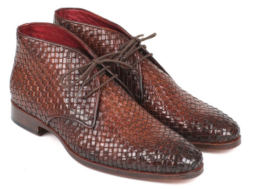 Paul Parkman Men's Brown Woven Genuine Leather Chukka Boots (ID#CK82WVN) PAUL PARKMAN