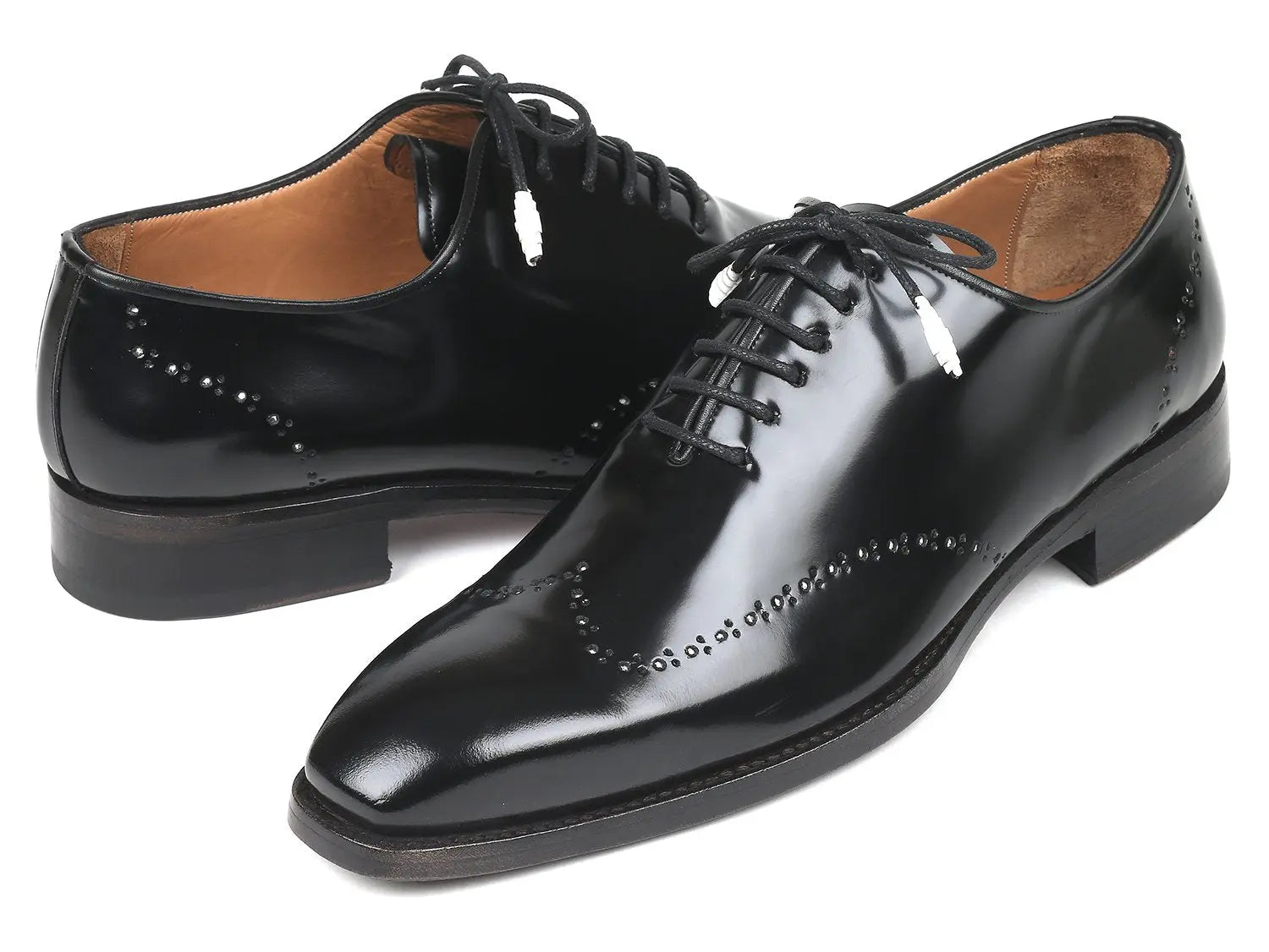 Paul Parkman Men's Black Polished Genuine Leather Goodyear Welted Wingtip Oxfords (ID#181BLK55) PAUL PARKMAN