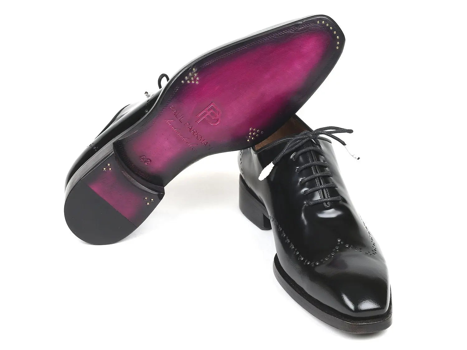 Paul Parkman Men's Black Polished Genuine Leather Goodyear Welted Wingtip Oxfords (ID#181BLK55) PAUL PARKMAN
