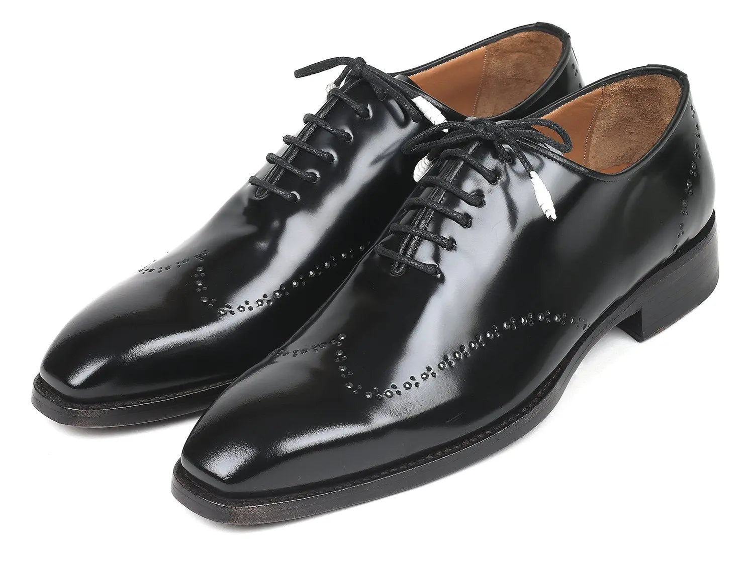 Paul Parkman Men's Black Polished Genuine Leather Goodyear Welted Wingtip Oxfords (ID#181BLK55) PAUL PARKMAN