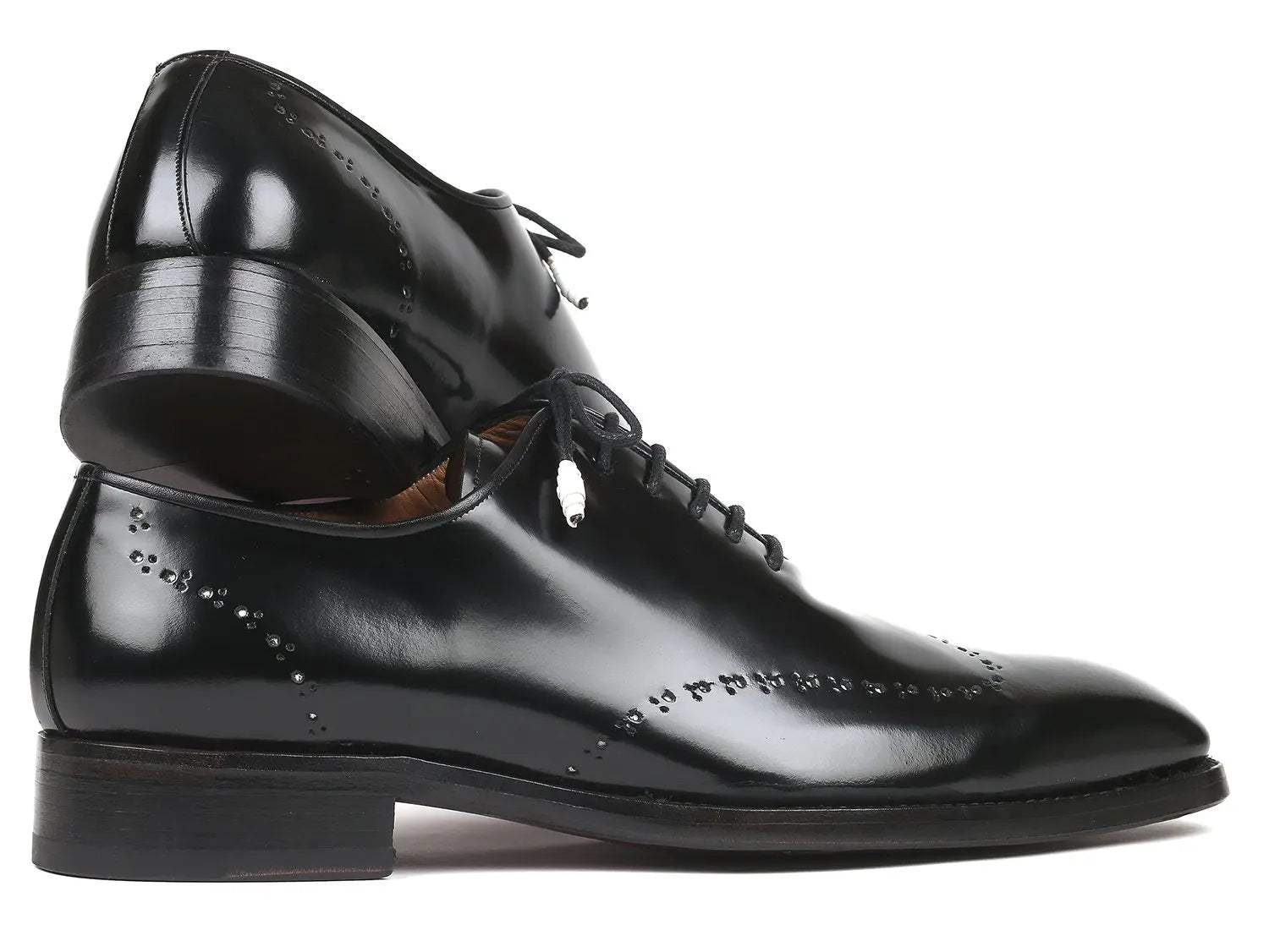 Paul Parkman Men's Black Polished Genuine Leather Goodyear Welted Wingtip Oxfords (ID#181BLK55) PAUL PARKMAN